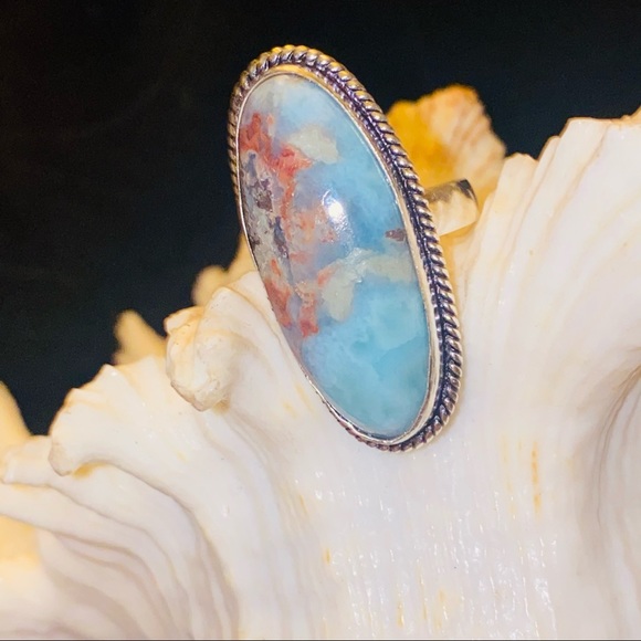 Caribbean Larimar statement Handcrafted ring - Picture 2 of 6